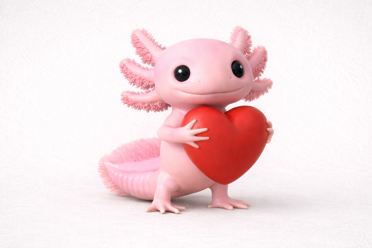 Handmade Axolotl Holding Heart Sculpture