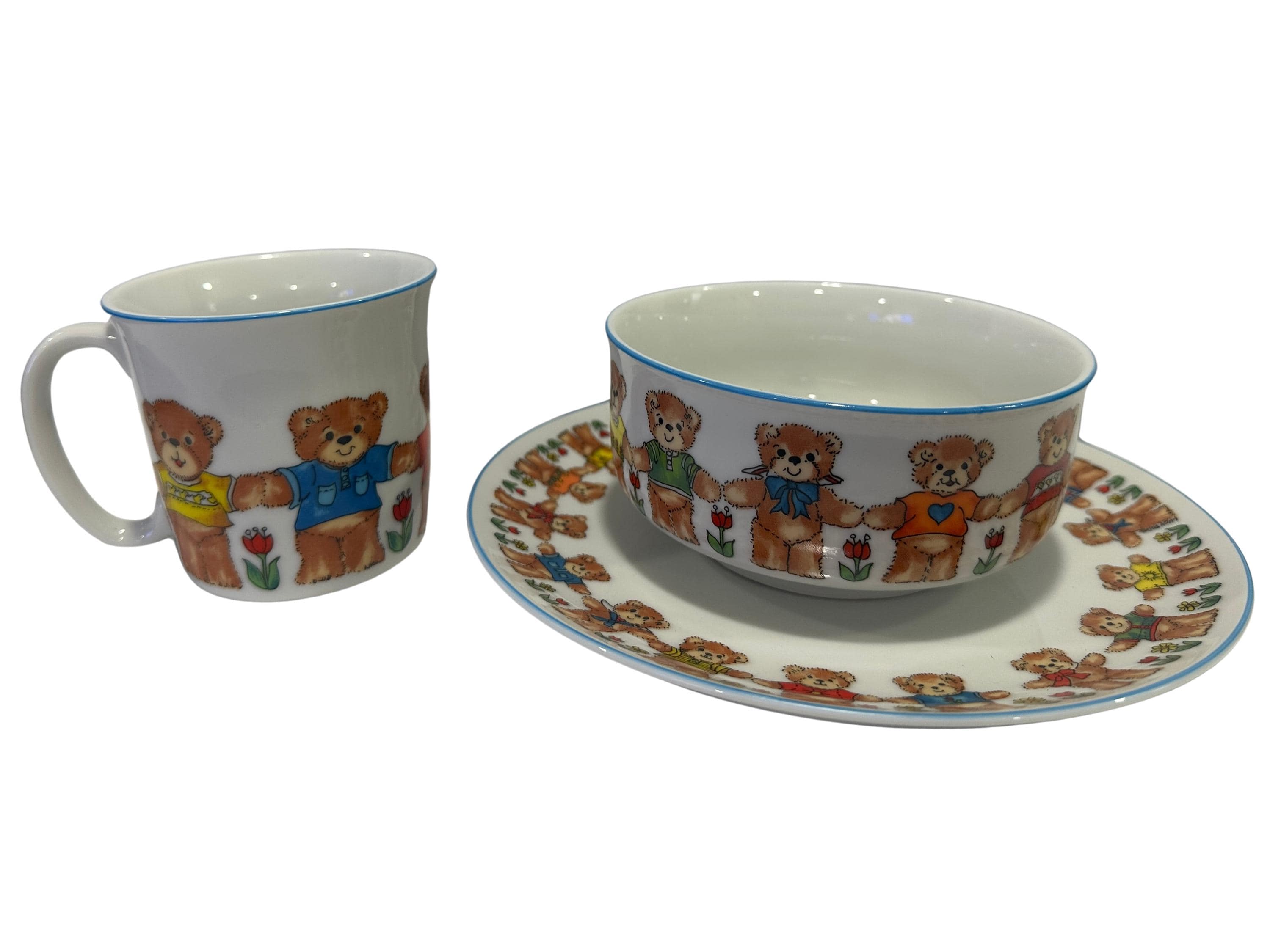 Vintage 1984 lucy and me teddy bear dish set - enesco nursery decor