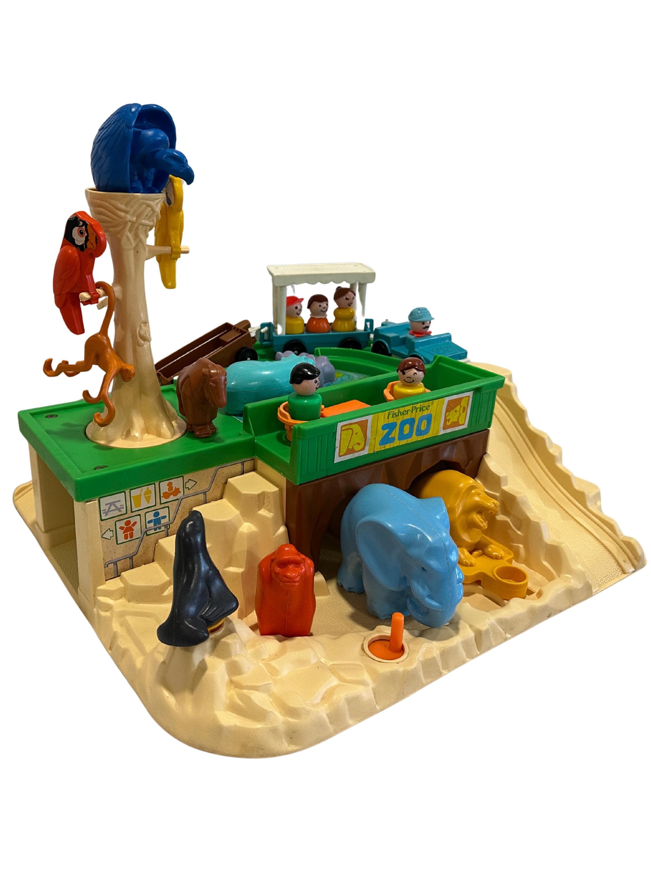 Vintage 1980 fisher-price play family zoo playset (#2552) with animals, people, safari train