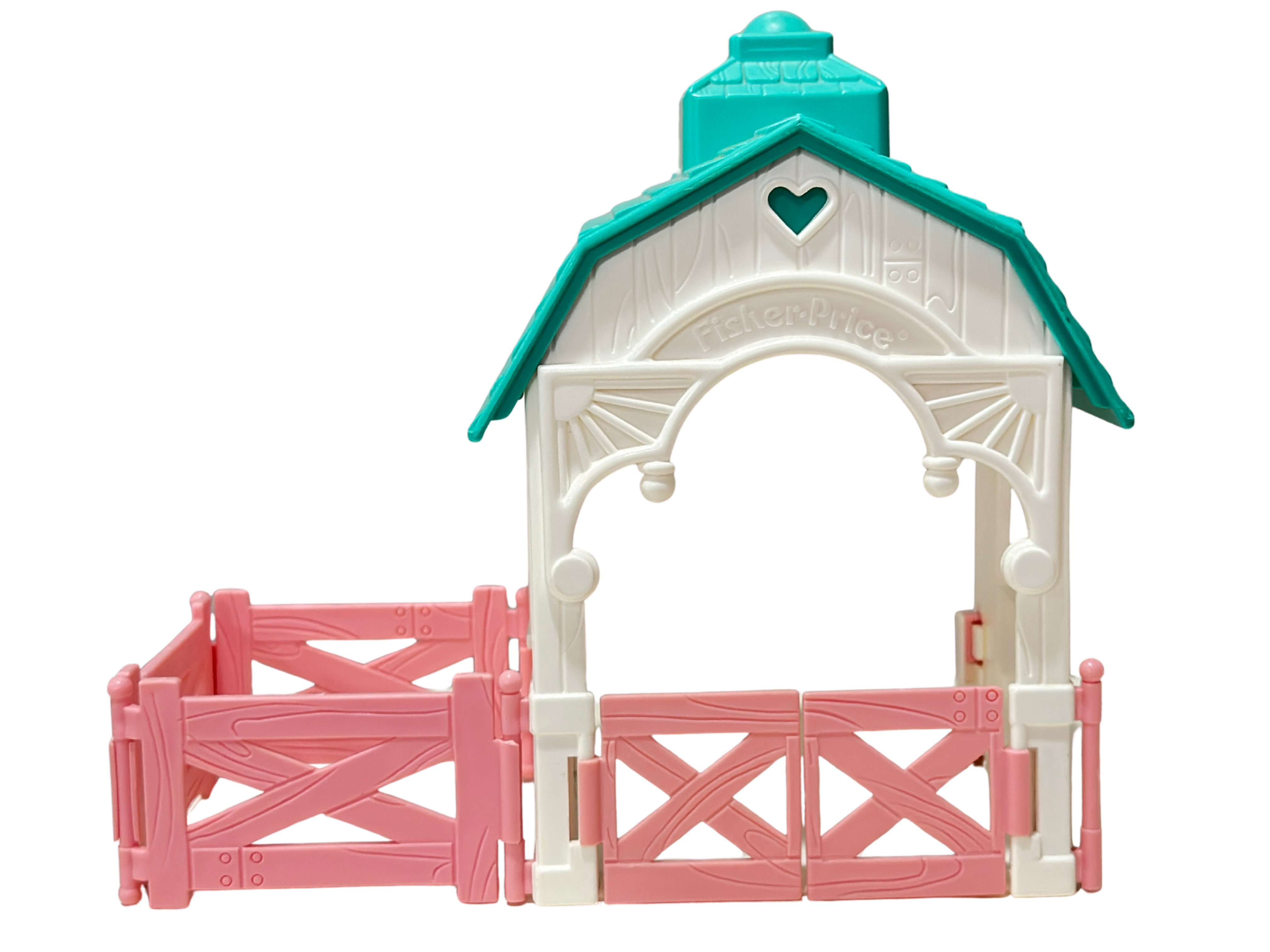 90s Fisher Price Loving Family Barn Stable Pink White Farm Fence Vintage Toy