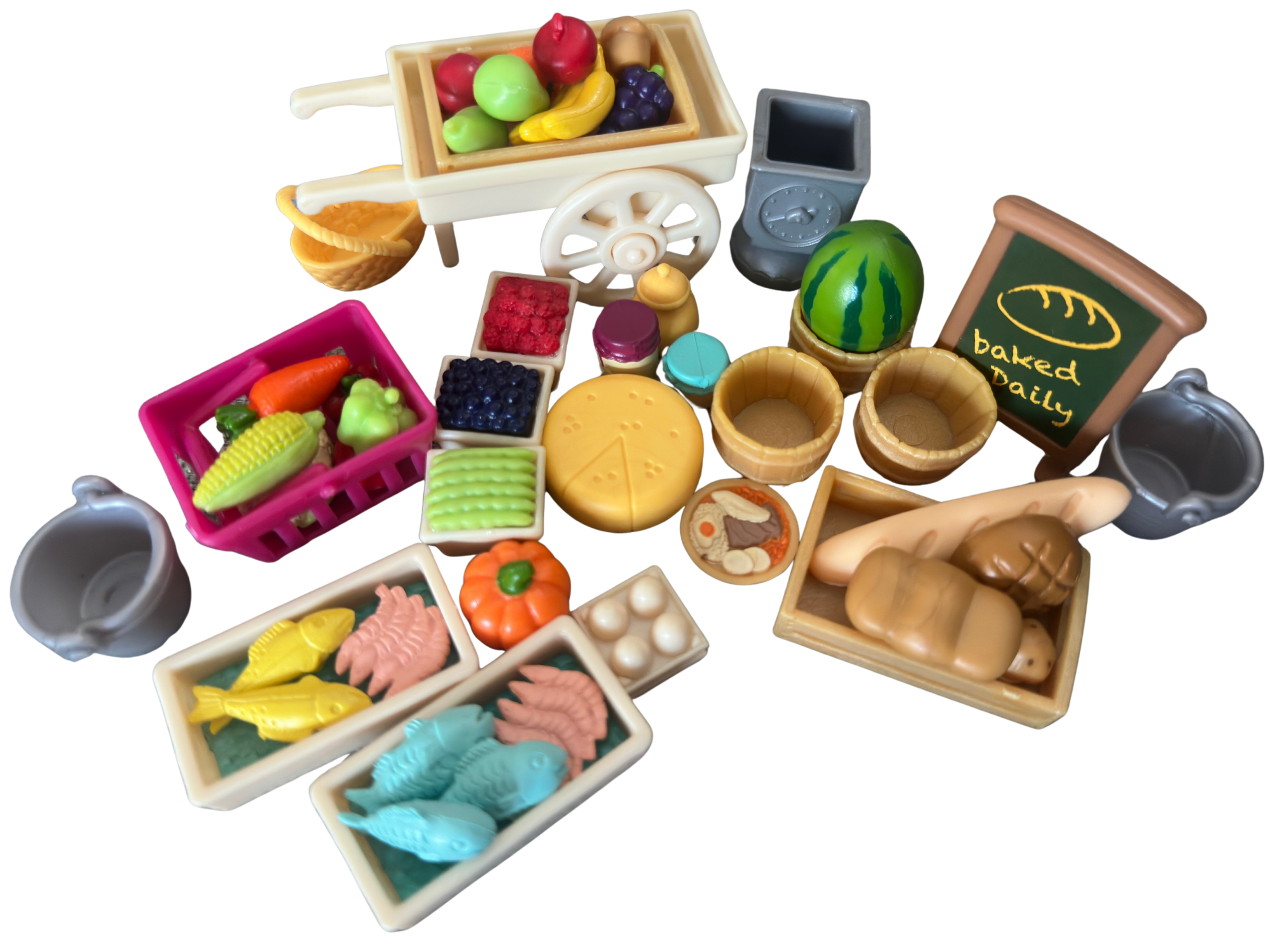 Miniature Dollhouse Food Lot Kitchen Accessories Bakery Market Fish Produce 1:6