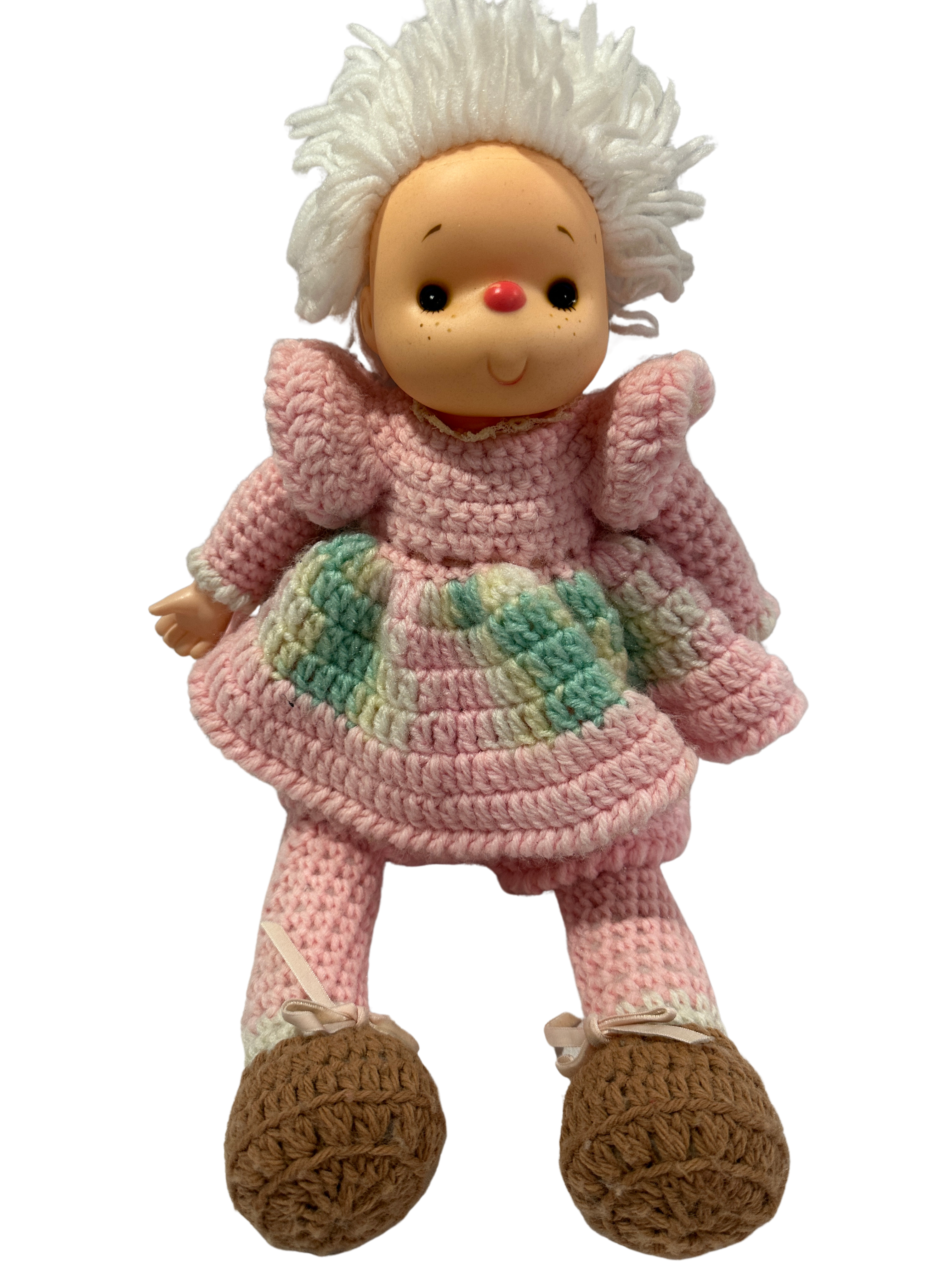 Vintage ice cream face crochet doll – 1980s handmade plush