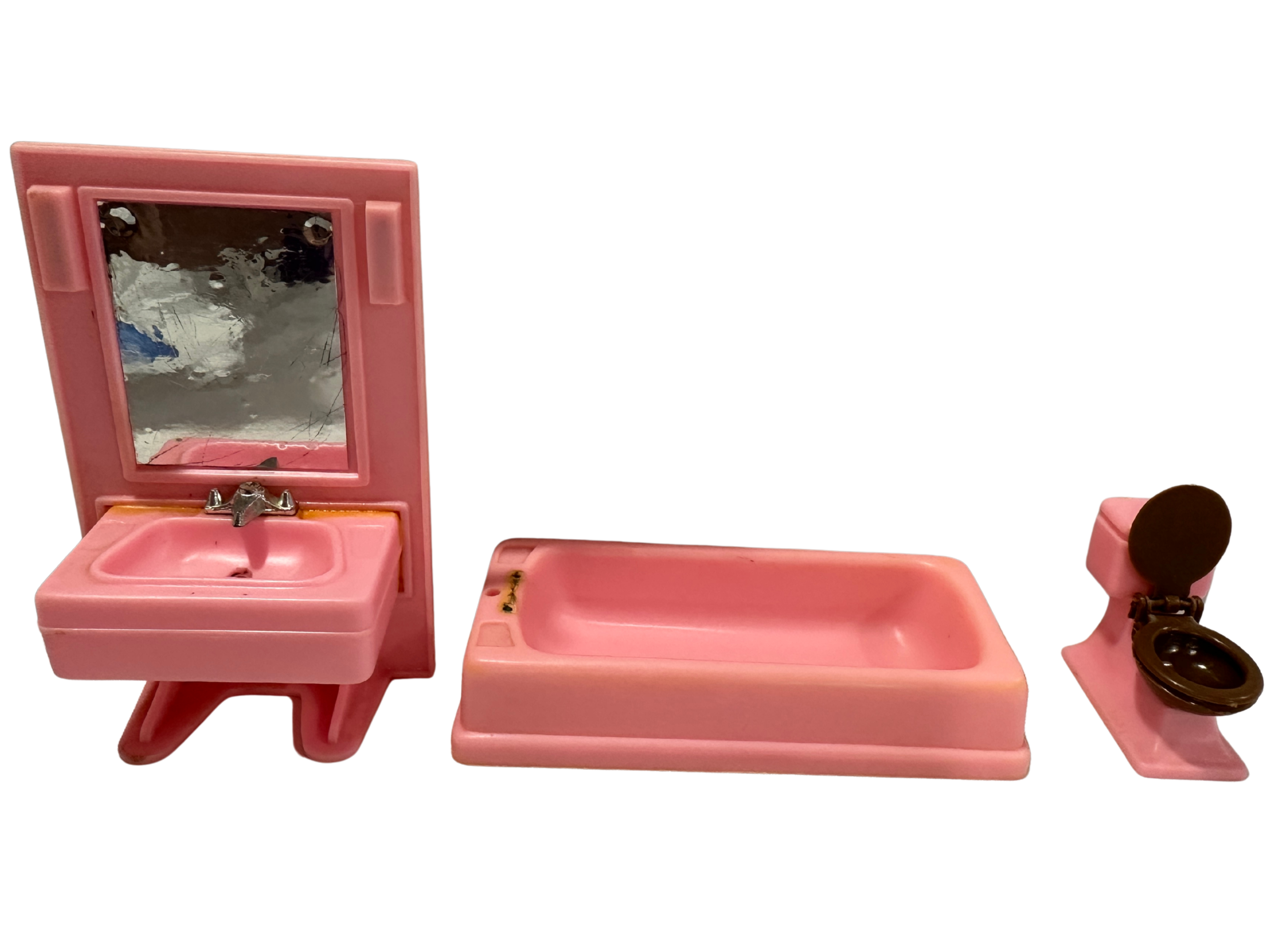 Vintage 1970s arco dollhouse bathroom furniture: pink miniature toys