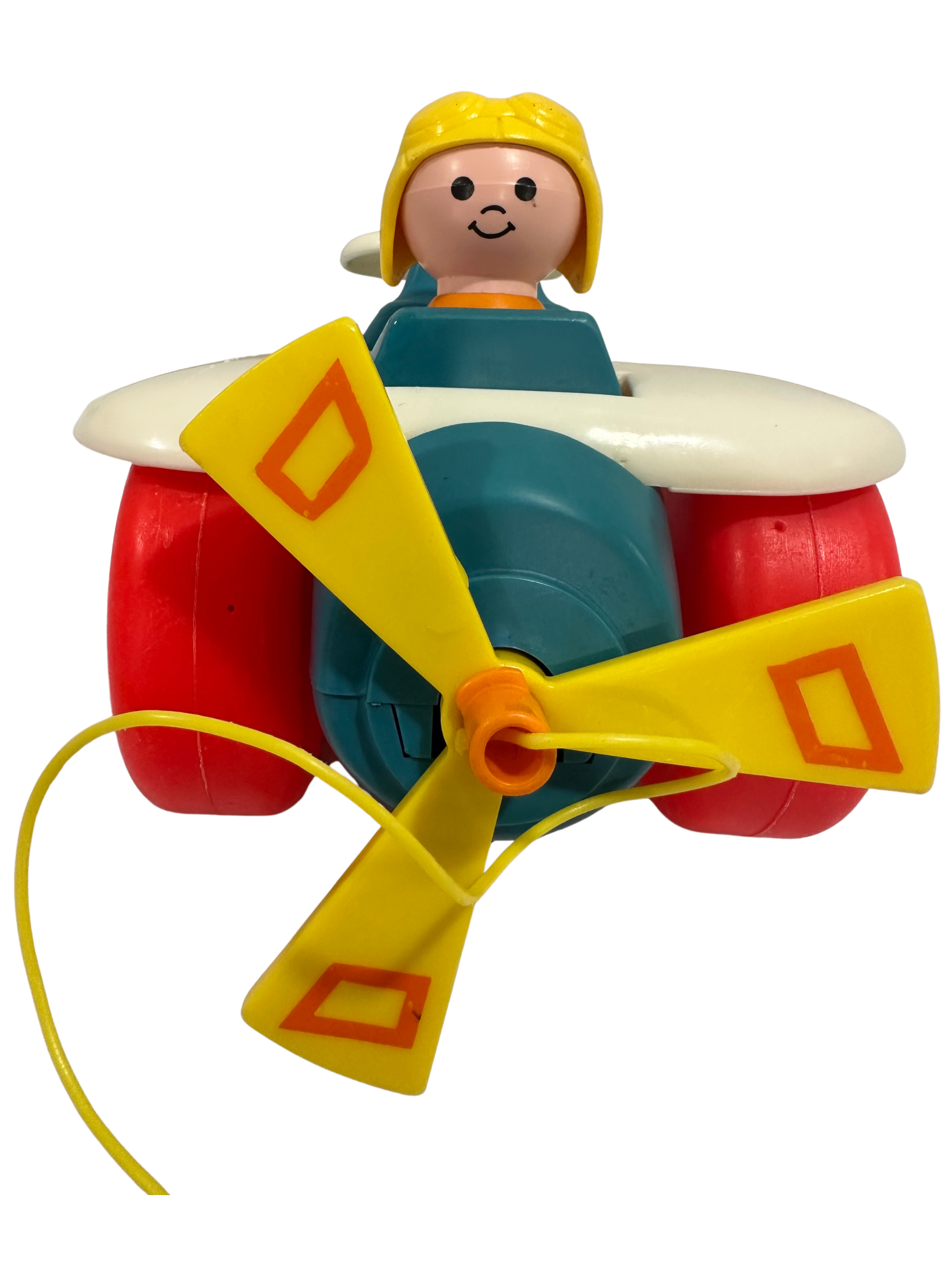 Vintage 1980s fisher-price pull along airplane toy | classic toddler pull toy | preschool plane with pilot | 80s kids toy