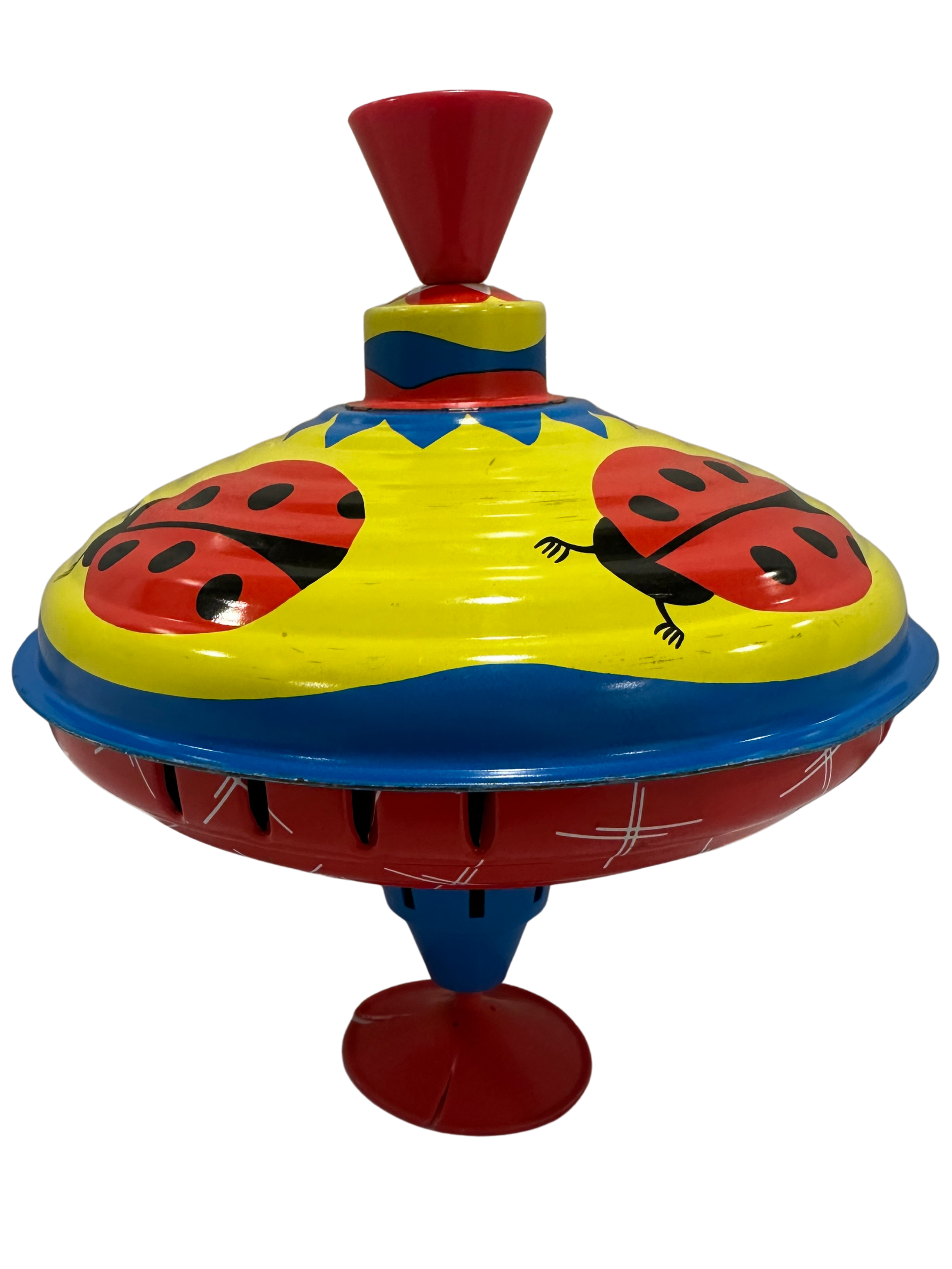 Vintage lbz tin spinning top toy | ladybug metal spin top | classic pull toy | retro children’s toy | mid century tin toy