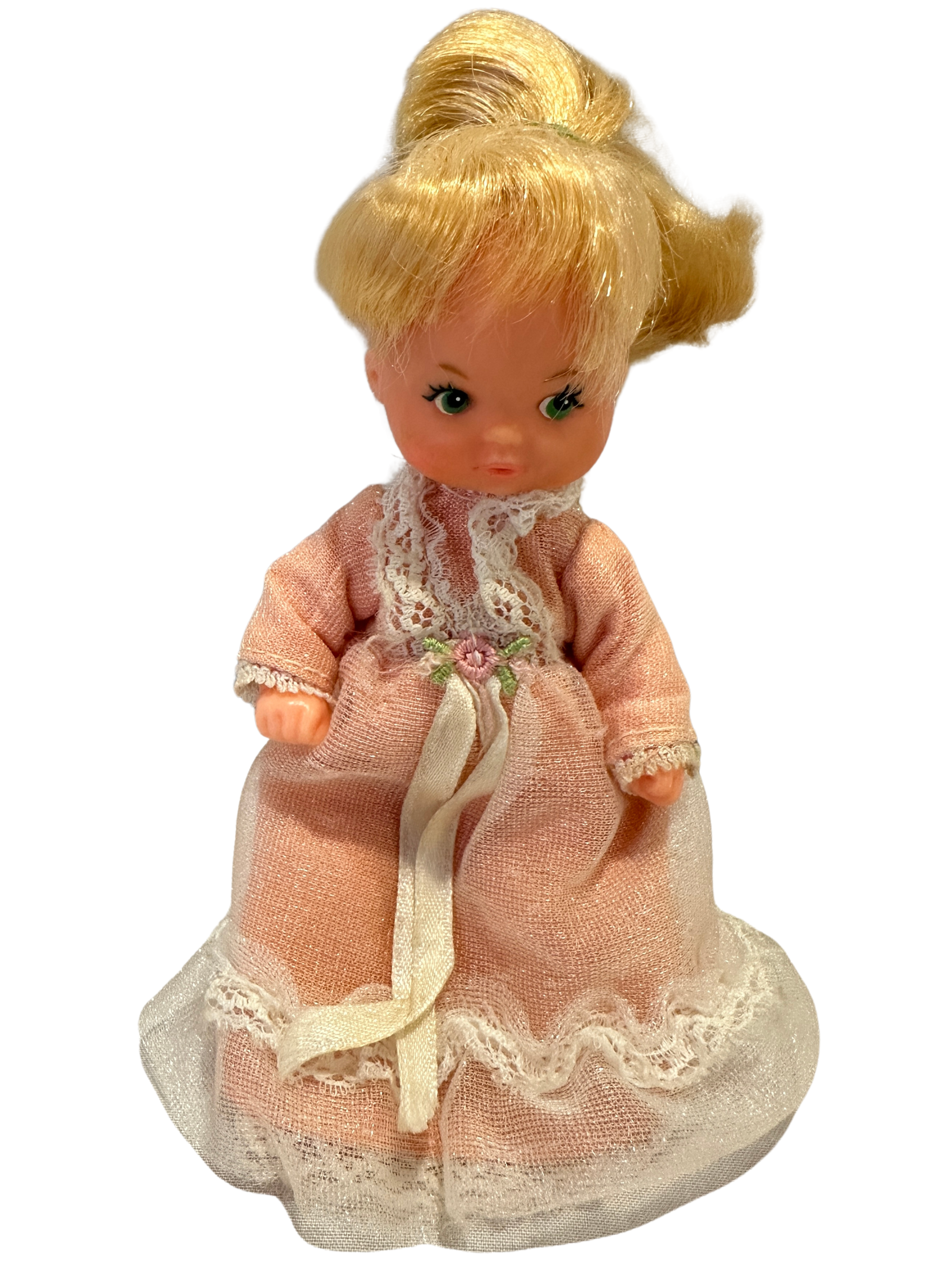 Vintage 1976 mattel rosebud “darling rose” doll | original pink lace dress | small blonde doll | 70s nursery collectible