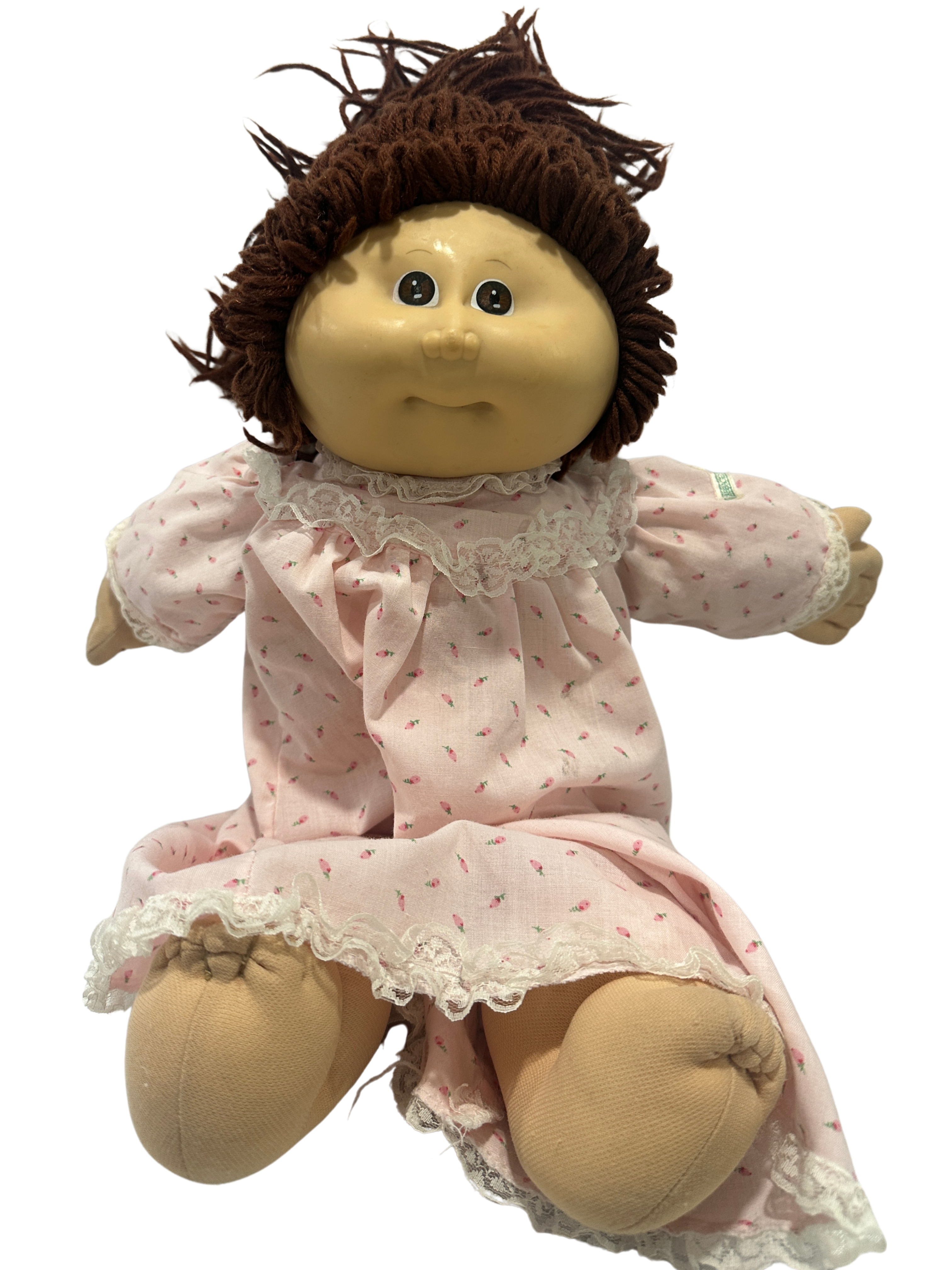 Vintage Cabbage Patch Kids Doll 1978 1992 Original Clothing Pink Floral Dress Yarn Hair Brown Eyes Coleco Plush Doll Retro Toy
