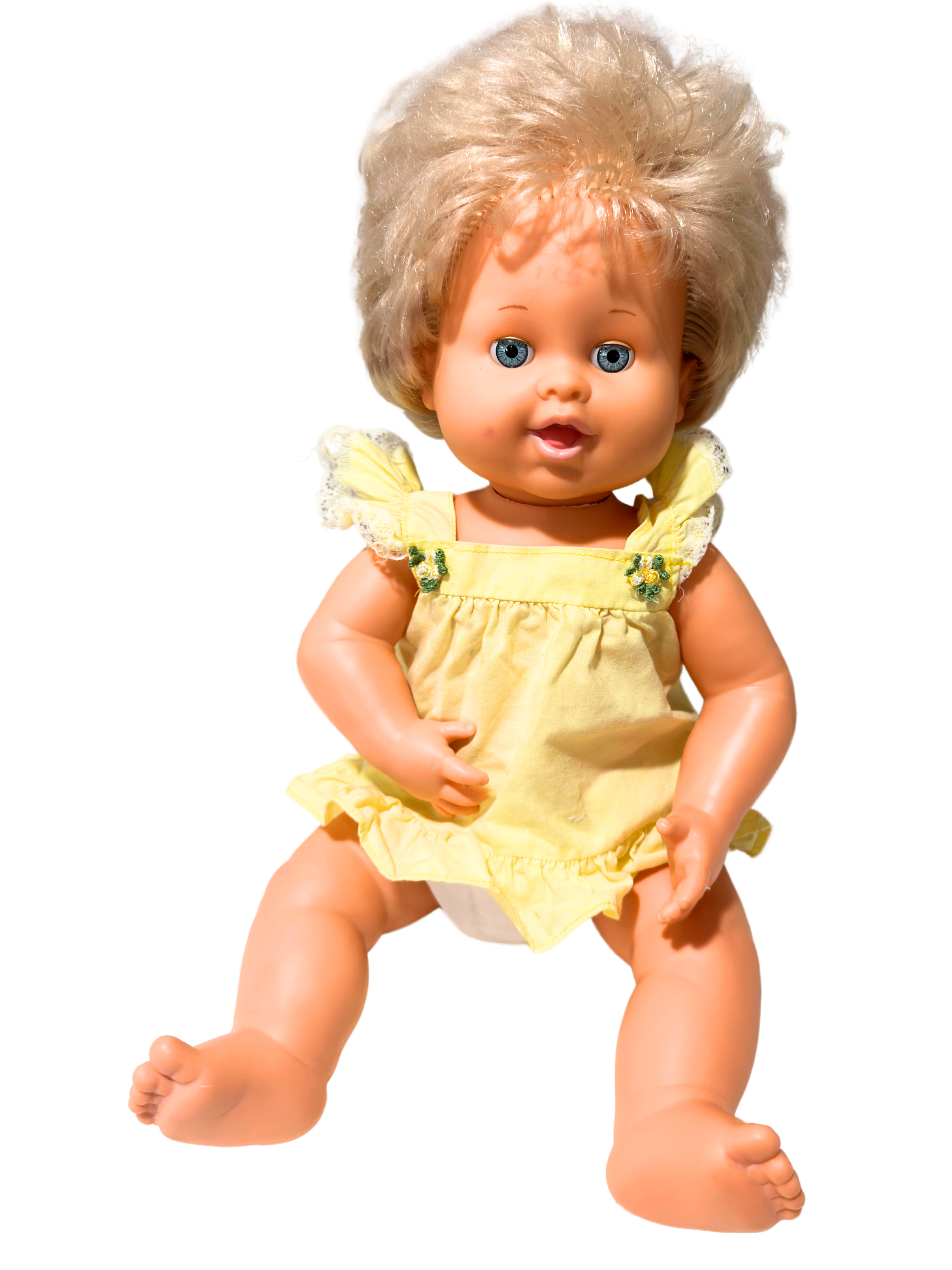 Vintage 1989 Ideal Rub A Dub Dolly Baby Doll Blonde Blue Eyes Soft Body Retro 80s Toy Display Restoration Doll