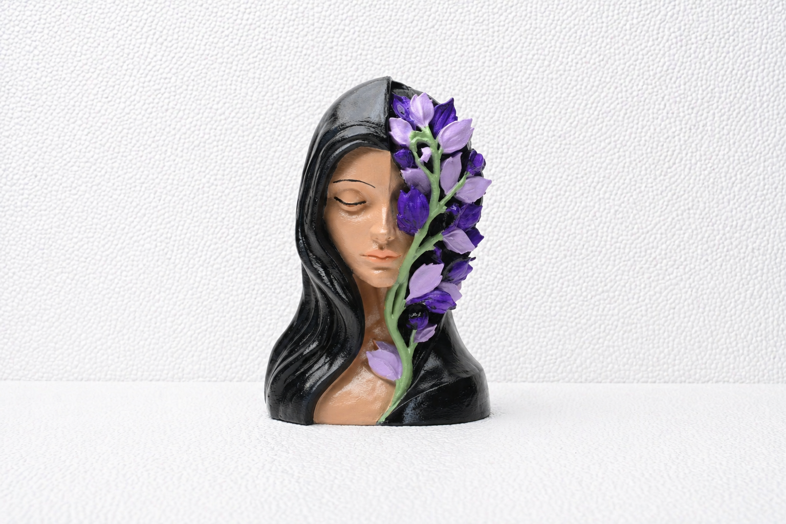 Floral Face Sculpt Bust – 3D Printed Art Piece