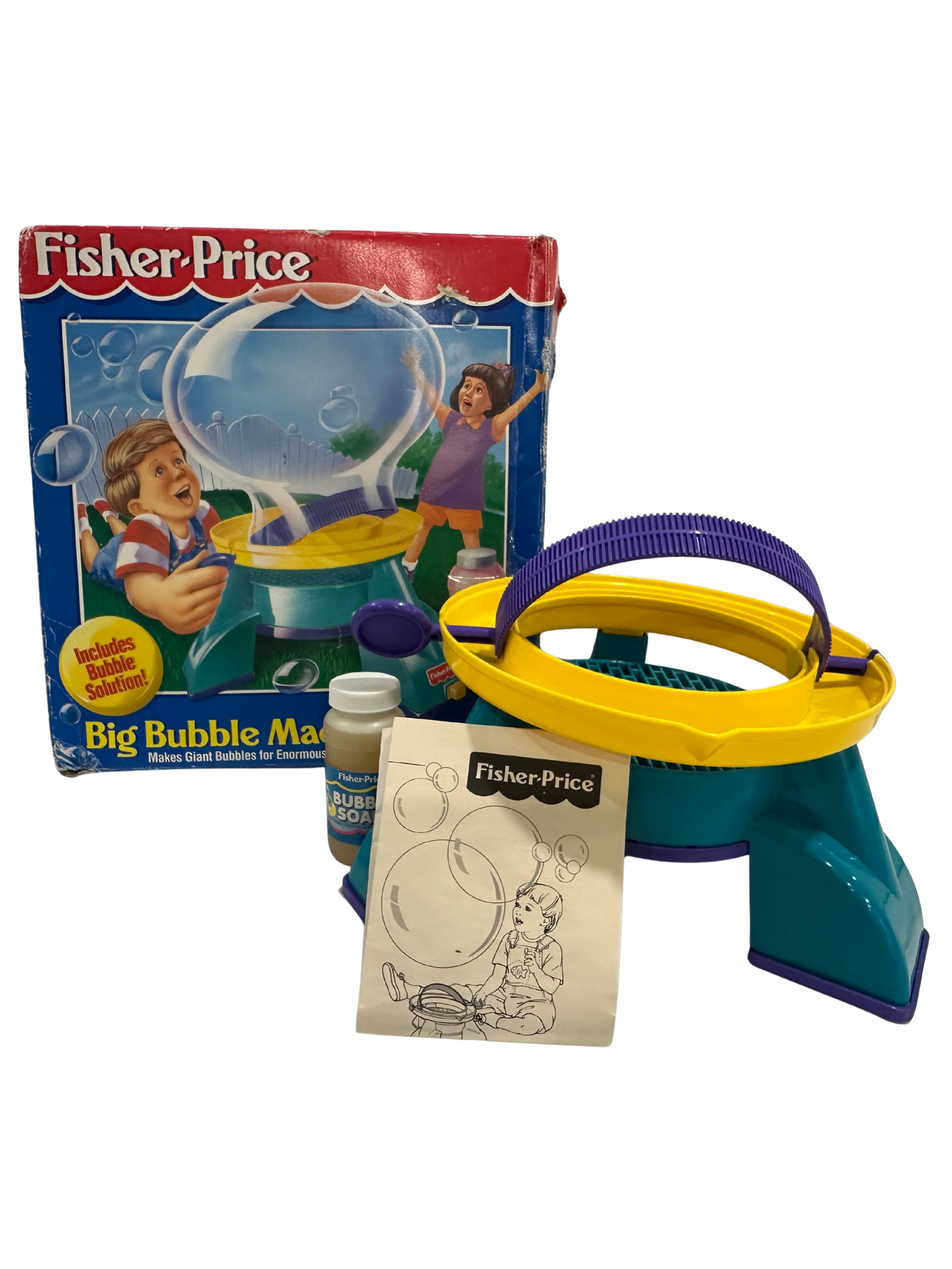 Vintage 1995 fisher-price big bubble machine with box & manual
