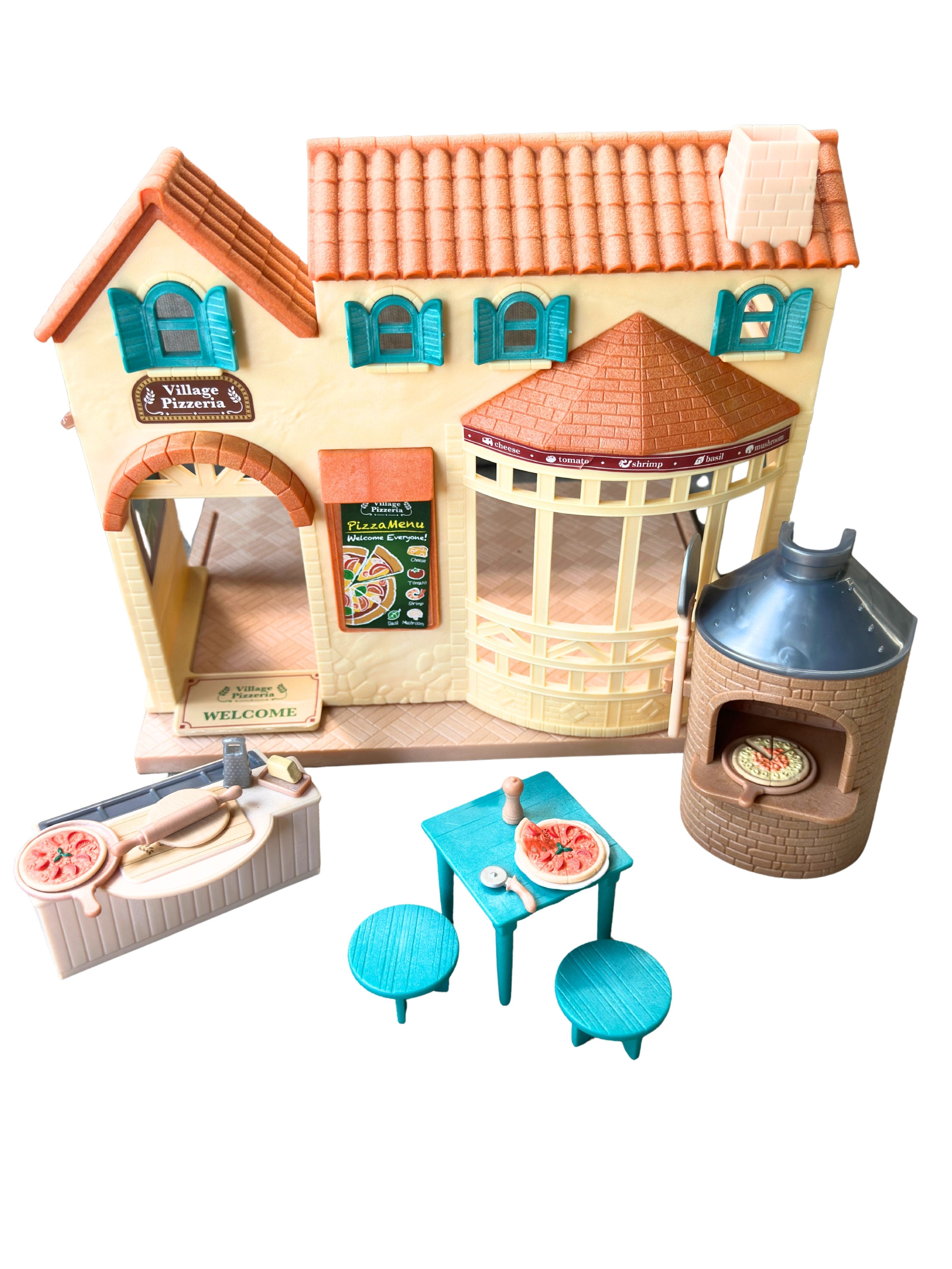 Vintage Calico Critters Pizzeria Restaurant Playset | Rare Sylvanian Families Pizza Shop w/ Accessories