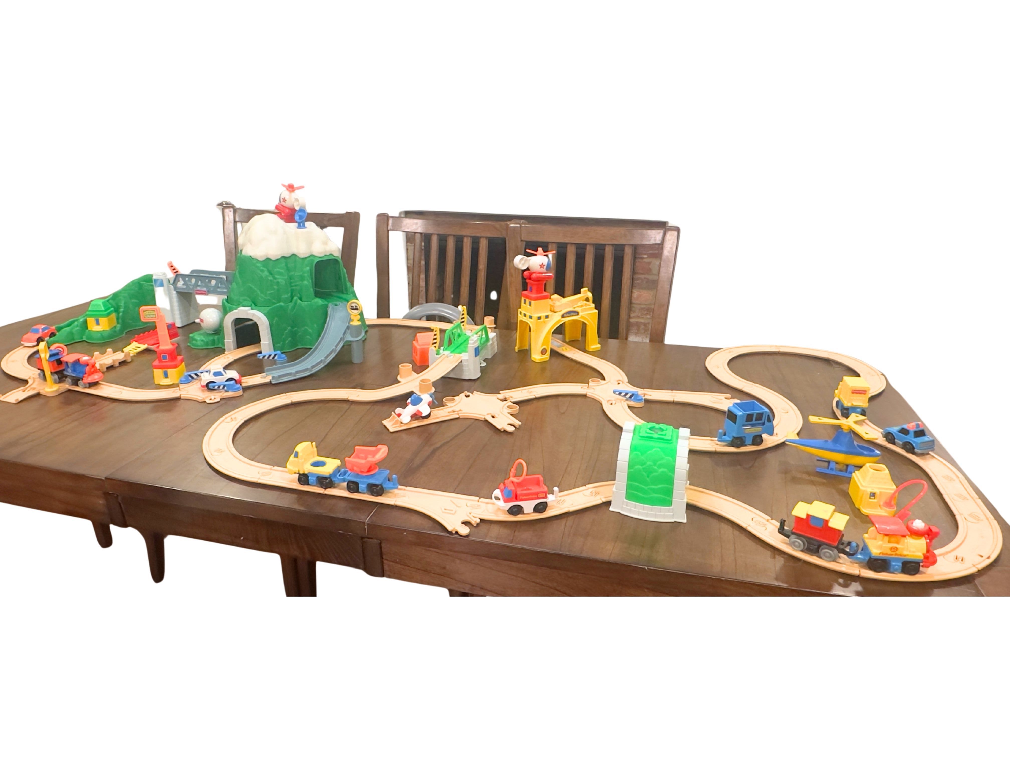 Vintage Fisher-Price Flip Track Mountain Rail and Road Set Huge Lot w/ Extra Track and Vehicles