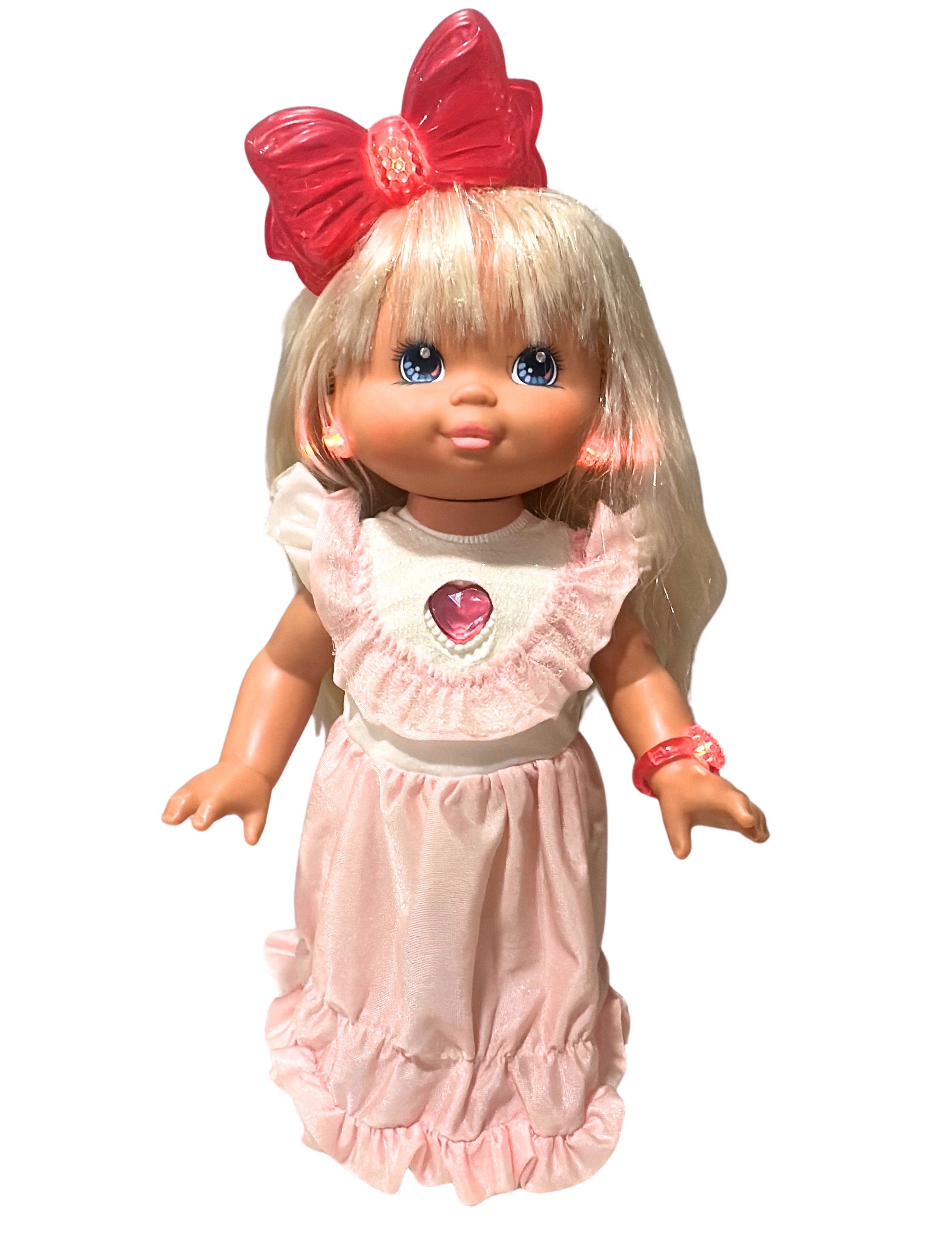 Vintage PJ Sparkles Talking Doll Pink Dress Blonde Hair Light Up Jewelry 1989