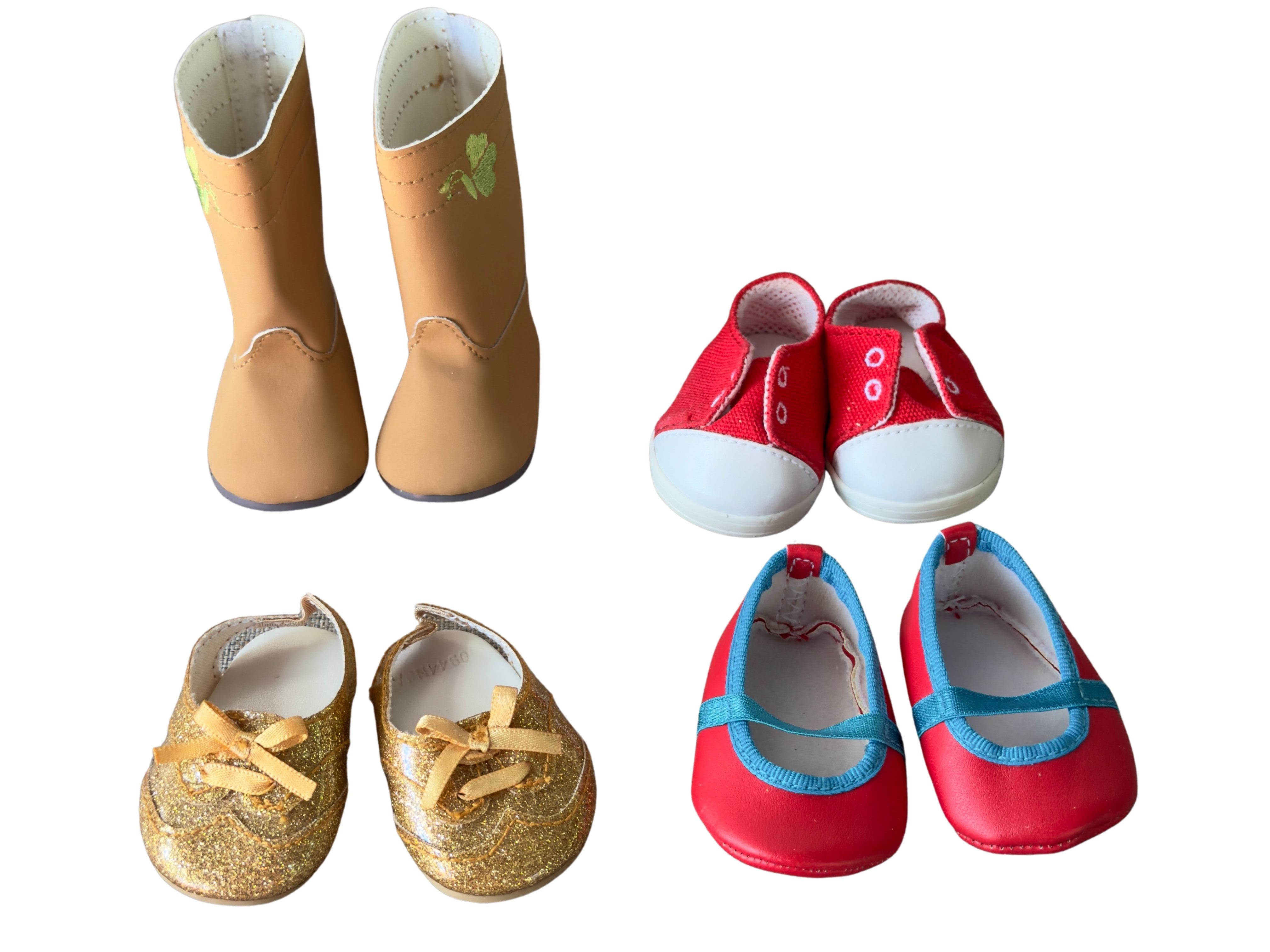 American Girl Doll Shoes & Boots Lot | Genuine AG Accessories | Cowboy Boots, Red Sneakers, Glitter Shoes, Mary Janes
