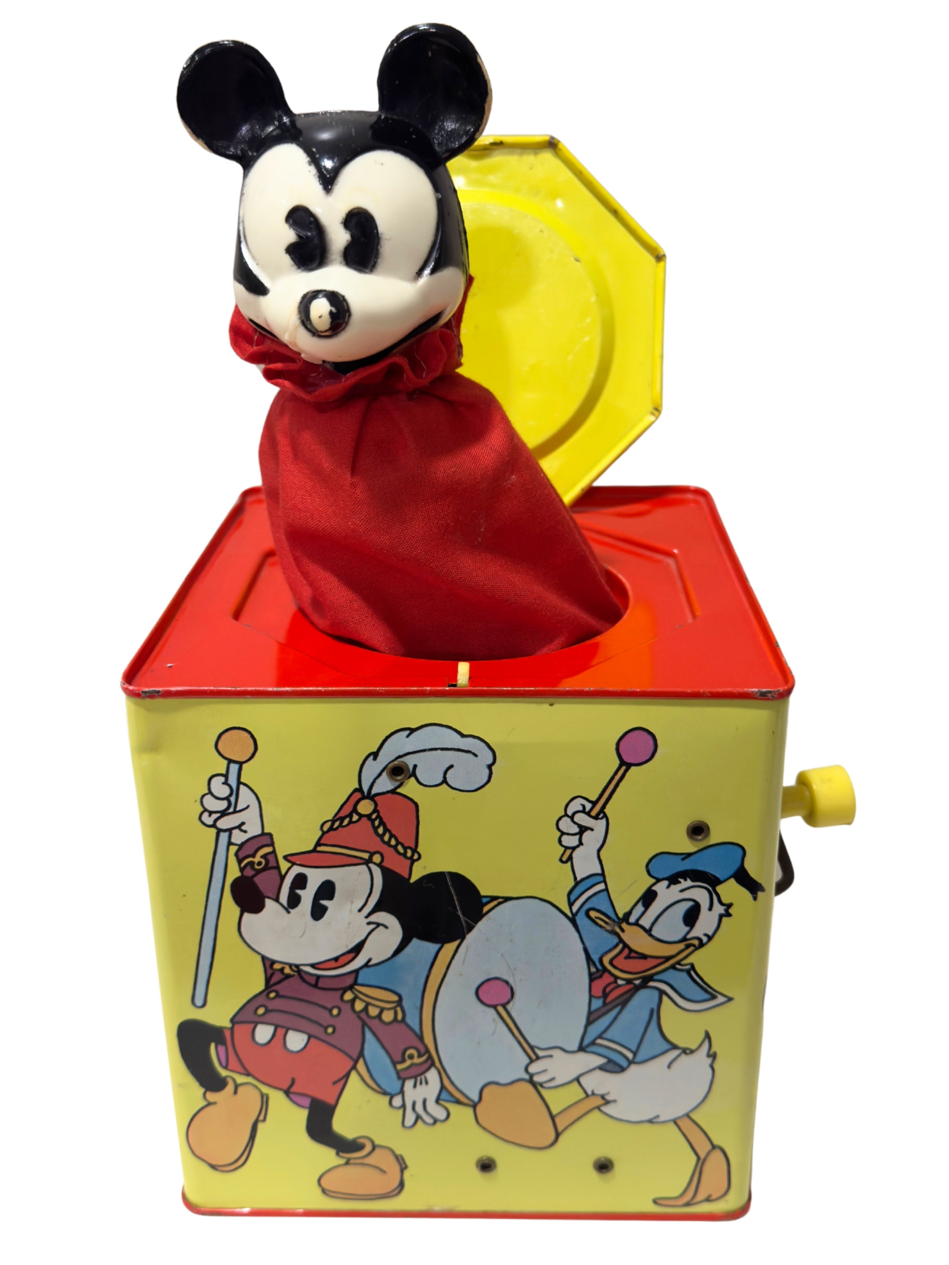 Vintage Disney Mickey Mouse Jack in the Box Tin Toy | Carnival Toys No. 956 | Donald Duck Graphics | Non-Working Display Piece