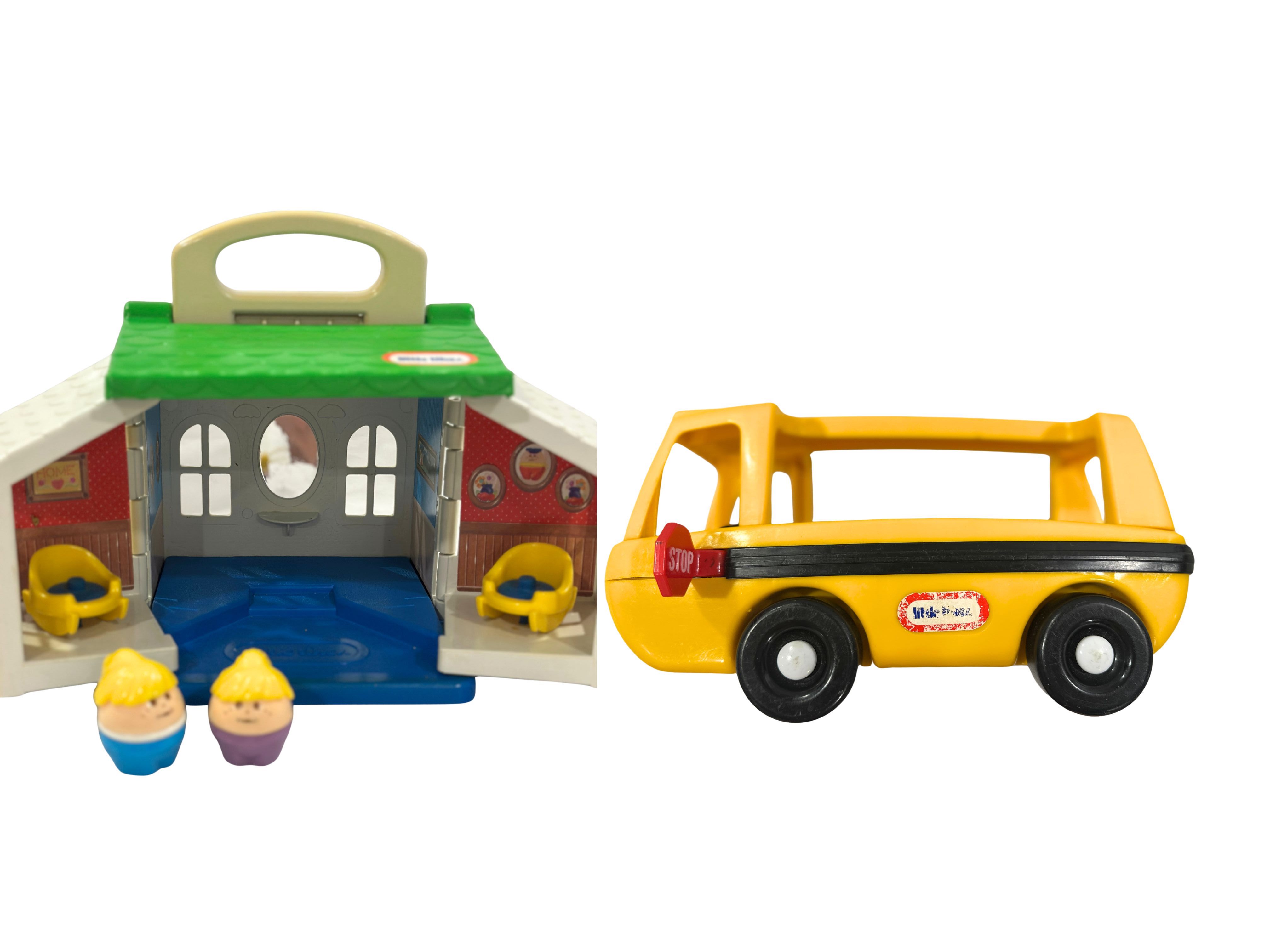 Vintage 1990s little tikes school bus and mini dollhouse bundle