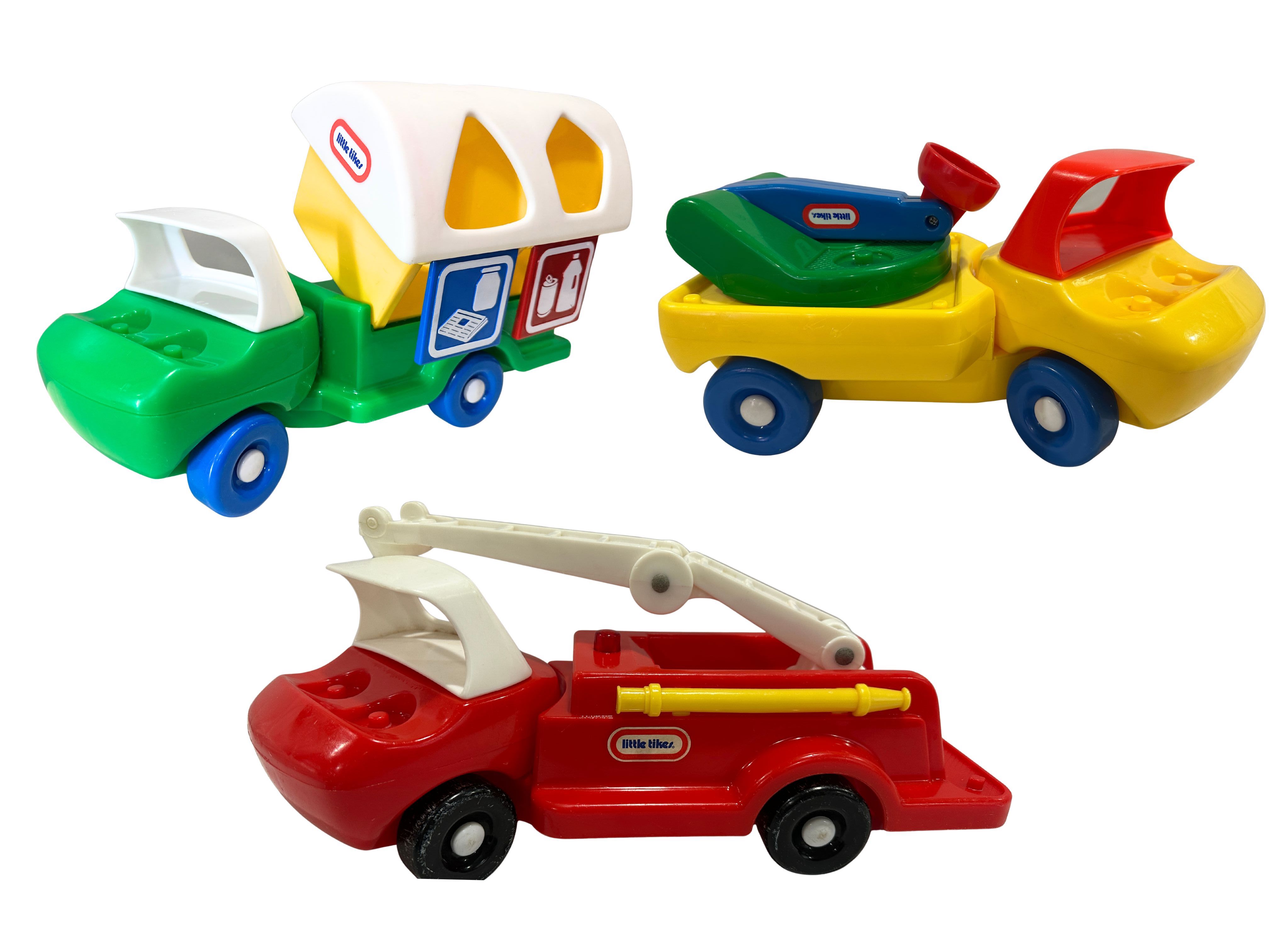 Vintage 80s/90s Little Tikes Recycling Truck, Firetruck, & Toddle Tots Cherry Picker Truck BUNDLE/LOT