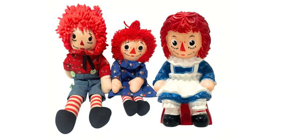 Vintage Raggedy Ann Lot – 1974 Coin Bank + 1980s Raggedy Ann & Andy Dolls
