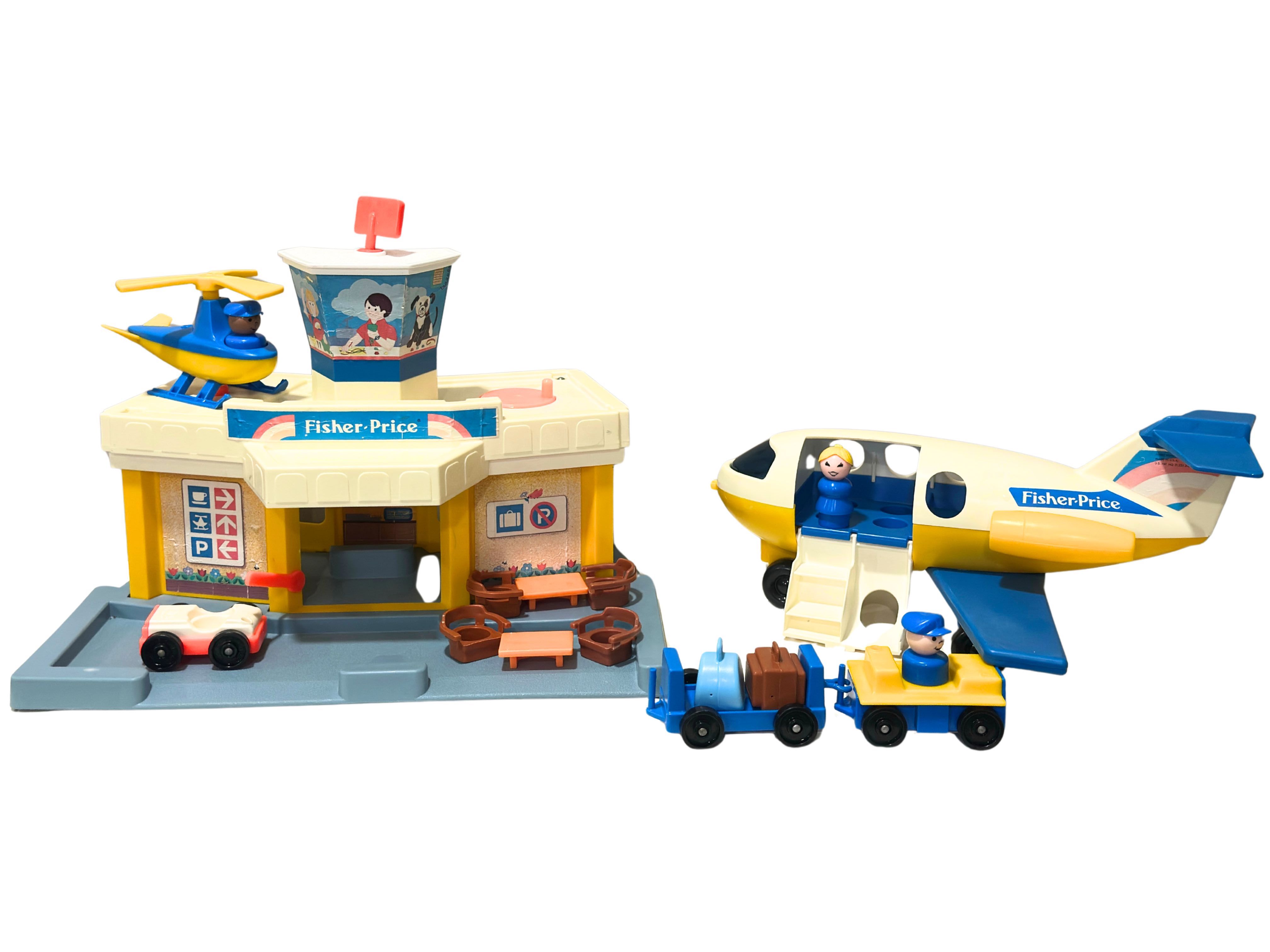 Vintage 1980 Fisher Price Jetport Airport #933 Complete Playset Airplane Helicopter Little People Travel Terminal
