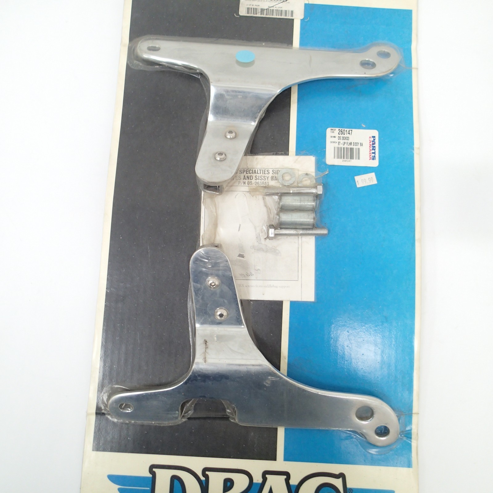 Drag Specialties DS-263633 Chrome Sissy Bar Side Plates 97-98 FLHR